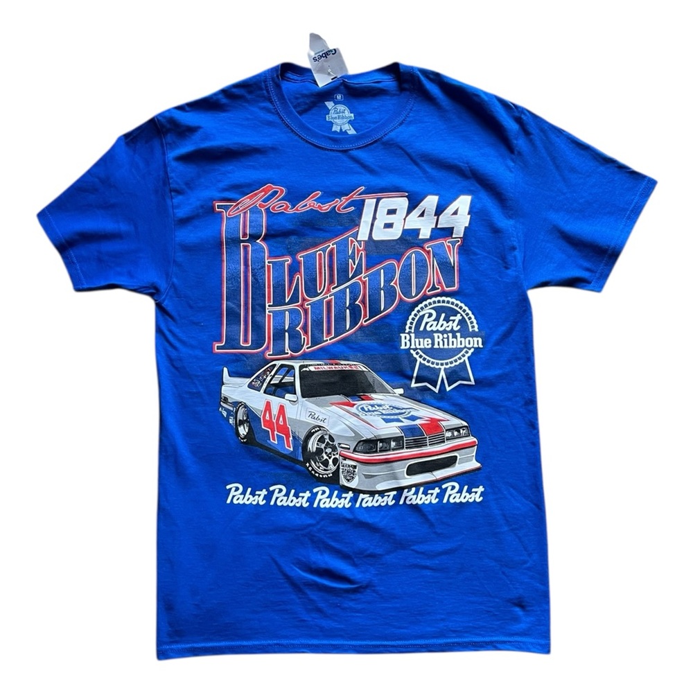 New With Tags Men's Blue Pabst Blue Ribbon NASCAR Graphic T-Shirt